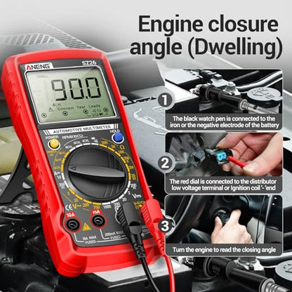 ANENG SZ26 Digital Multimeter, Engine Analyzer, 500-10000 RPM Tachometer - color: Red