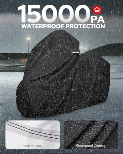 Benlari Motorcycle Cover with Side Top Box Compatible with Harley Davidson Touring Ultra Limited Street Glide Road Glide Electra Glide, Waterproof Motorcycle Cover Outdoor Storage All Weather