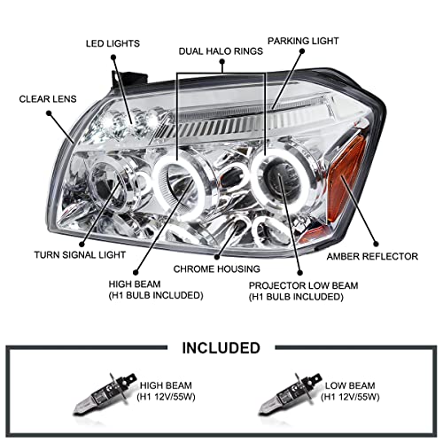 SPEC-D TUNING Chrome LED Dual Halo Projector Headlights - color: Chrome Housing Clear Lens
