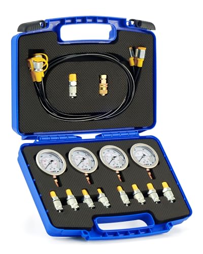 OMT Hydraulic Pressure Test Kit with 4 Gauges Up to 9000 PSI, 9 Couplings - size: 1300 3500 5500 9000 Psi