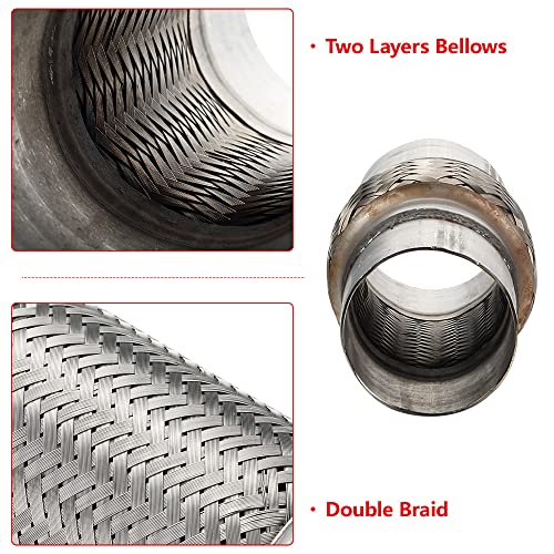 Exhaust Flex Pipe, 2.5''x 6''Stainless Steel Heavy Duty Exhaust Flex Pipe, Double Braid Exhaust Flex Tube, Overall Length 10'' - size: 2.5''x6''x10'', style: 1 PC