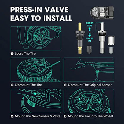 Autel TPMS Sensor, MX-Sensor 2 in 1 (315MHz + 433MHz) for 99% of Cars, Wireless Programming 100% Cloneable, Same as OE Sensors, 6-Year Battery Life (Press-in Metal Valve, 8PCS)