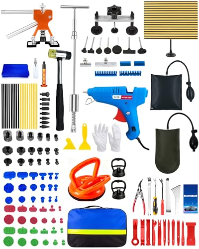 132pcs Dent Puller Kit,Car Dent Repair Kit,Paintless Dent Removal Kit with Suction Cup & Bridge Puller & Golden Lifter,Dent Remover Tool for Car,Auto Body Repair Dent Removal Tools for Hail Door Dings - color: 132PCS
