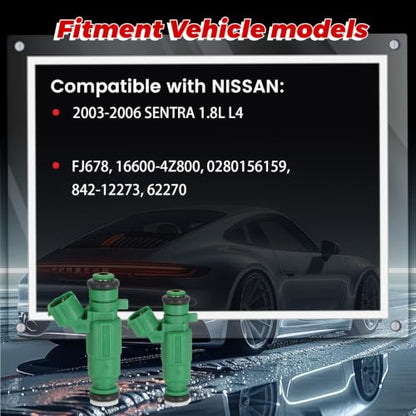 4-Pack Fuel Injectors Set | Compatible with Nissan Sentra 2003-2006 1.8L L4| Replaces FJ678 16600-4Z800 842-12273 - size: 4 X FJ678