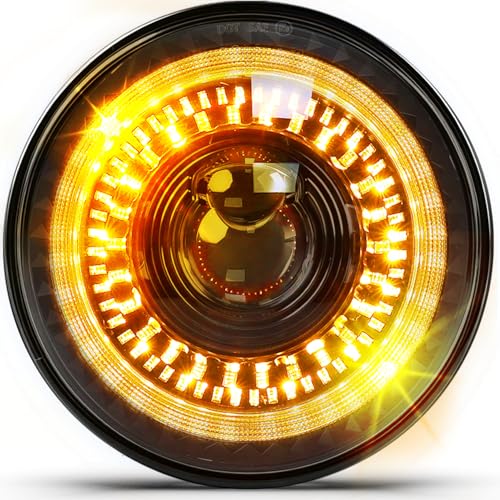 MGLLGHT DOT 7 Inch LED Headlight Motorcycle 1000% Bright DRL Amber Turn Signal High/Low Beam, Projector Angel Eyes Compatible with Electra Glide Tour FLD Softail Street Glide Road King - color: Starry Design