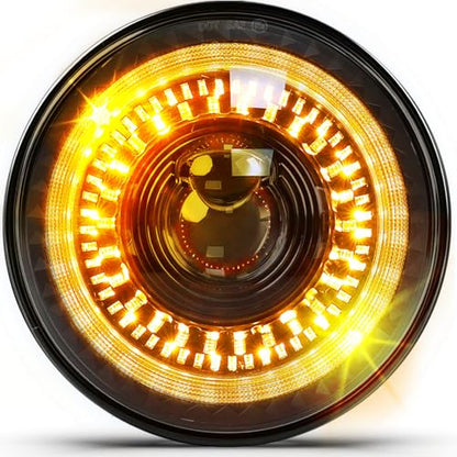 MGLLGHT DOT 7 Inch LED Headlight Motorcycle 1000% Bright DRL Amber Turn Signal High/Low Beam, Projector Angel Eyes Compatible with Electra Glide Tour FLD Softail Street Glide Road King - color: Starry Design