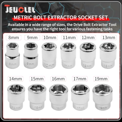 11PCS Metric Bolt Extractor Kit, 3/8" Drive Nut Remover Socket Tool - color: 11 Pcs Lug Nut Extractor 3/8 Inch Drive