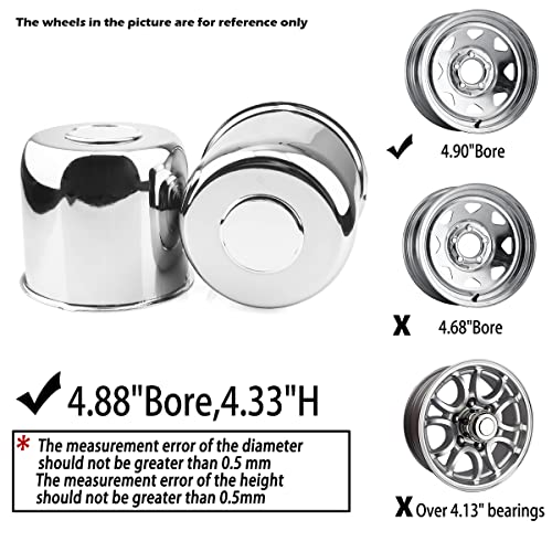 2Pcs 4.88" OD 4.33" H Trailer Wheel Center Caps with Removable Top - color: Chrome, size: 4.88" OD 4.33" H