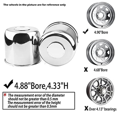 2Pcs 4.88" OD 4.33" H Trailer Wheel Center Caps with Removable Top - color: Chrome, size: 4.88" OD 4.33" H