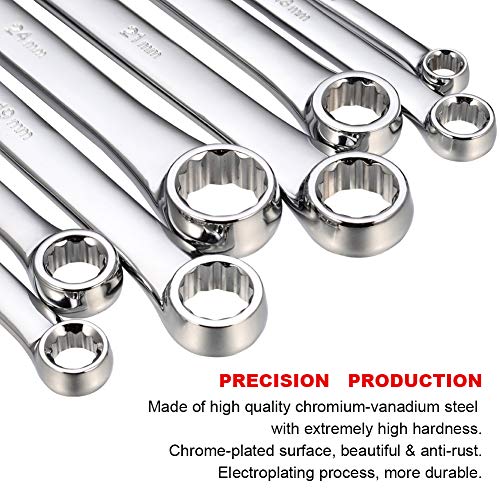 BULLTOOLS Extra Long Double Box End Wrench Set Chrome Vanadium Steel Aviation Wrenches Metric 8-24mm with Organizer Box (8-Piece) - size: 8mm-24mm
