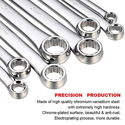 BULLTOOLS Extra Long Double Box End Wrench Set Chrome Vanadium Steel Aviation Wrenches Metric 8-24mm with Organizer Box (8-Piece) - size: 8mm-24mm