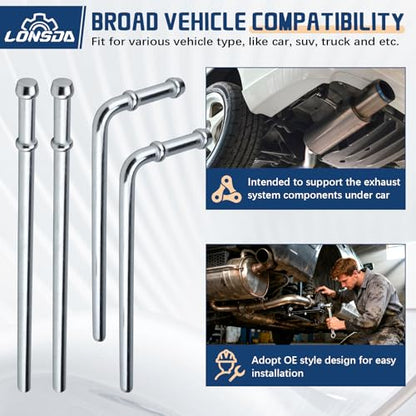 16PCS Universal Exhaust Rubber Hanger Heavy Duty Exhaust Hanger Rod Exhaust Pipe Hanger Weld On - 3/8" Rod 7.6" Long + Straight 10" Long
