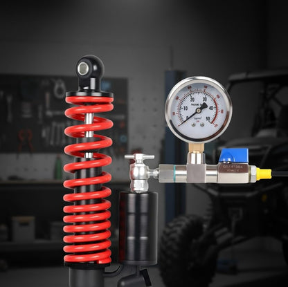Nitrogen Shock Fill Kit with 700Psi Nitrogen Gauge and 10in High-Pressure Flexible Hose Nitrogen Regulator Shock Fill Tool No-Loss Schrader Chuck for ATV, UTV, Off-Road Bike, Dirt Bike