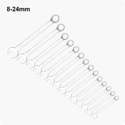 Edward Tools Pro Combination 14 Piece Wrench Set Metric - Heavy Duty CR-V Steel - 8mm to 24mm - Vanadium Steel - Matte Chrome Plated Finish - Anti Rust - 12 Point Opening - Organizer Bag