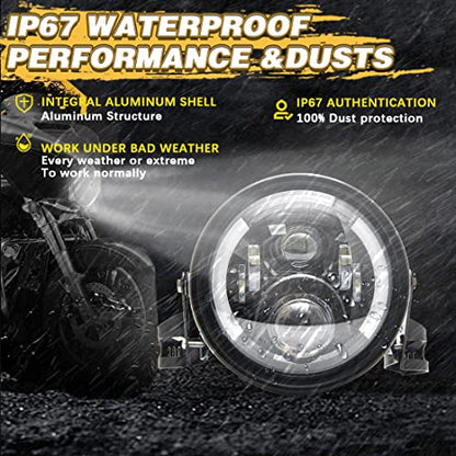 SKTYANTS 7" 7 Inch Round LED Motorcycle Headlight assembly with 7 Inch Housing Bucket DRL Turn Signal Lights for Motorcycle Headlights