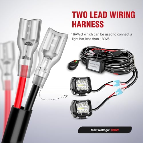 Nilight 16AWG Remote Wiring Harness Wireless Strobe Switch 12V 15A 2Leads - color: 16AWG-2 Lead Remote +Flash