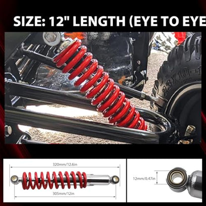 2pcs 12" Adjustable Shocks 12mm ID Go Kart Minibike - size: 12mm ID