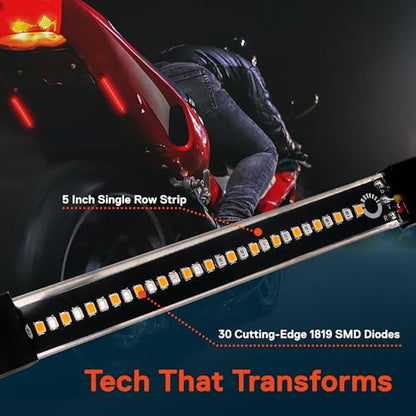 TRUE MODS 2pc 5 Inch Rear LED Motorcycle Brake Turn Signal Tail Light Strip - size: 2pc 5", style: Tail Light w/ Amber Turn