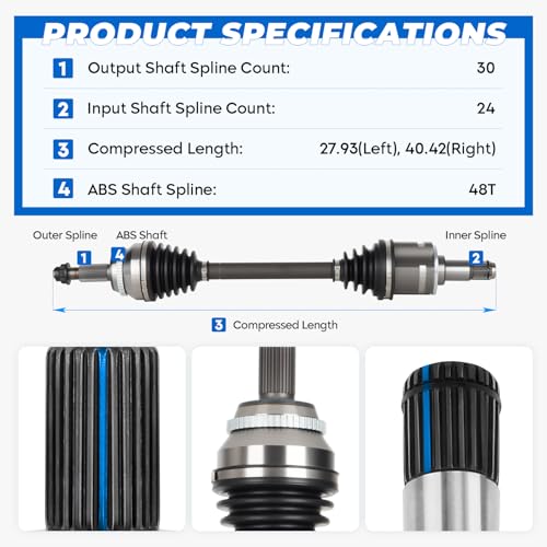 TadaMark Front Left & Right CV Axle Shaft Assembly, For FWD Only