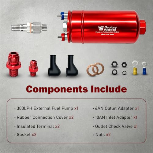 044 External Inline Fuel Pump 300LPH High Flow Universal 12V Red - color: Red