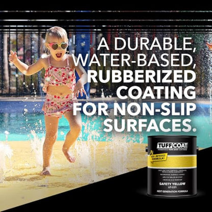 Tuff Coat Medium Texture Rubberized Non-Skid Deck Coating – Textured Non-Slip Safety Surface for Pool Decks, Docks, Boat Ramps, Patios, Walkways & High-Traffic Areas (UT-221 Yellow 1-gallon) - color: Safety Yellow, size: 128 Fl Oz (Pack of 1)