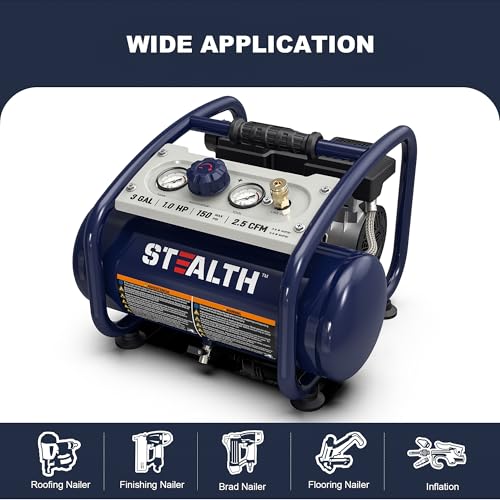 STEALTH Air Compressor 3 Gallon, Quiet Air Compressor, Oil-Free,for Tire Inflator, Auto Repair, Woodwork Nailing (SAQ-1301) - style: SAQ-1301