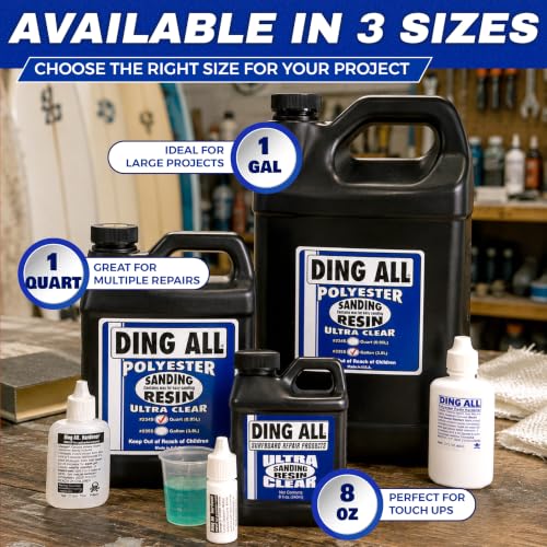 Ding All Polyester Sanding Resin with Catalyst - Smooth and Non-Tacky Product for Surfboard Repairs - 8 oz - size: 8 Oz
