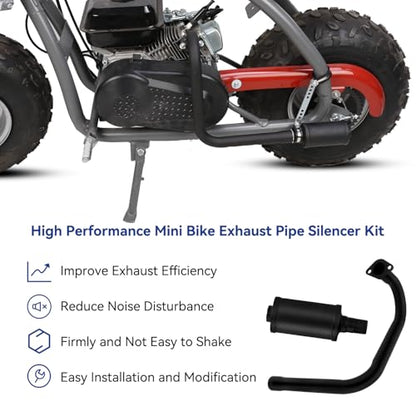 Long Exhaust Pipe with Muffler Compatible with Predator 212cc 196cc Coleman CT200U BT200X Axis M200 Mini Bike 6.5hp GX160 GX200 Clone Engine KT196 Go Kart with Heat Shield Tape Main Jet Kit - color: Black