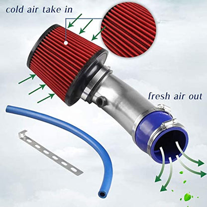 Sporacingrts 3" Cold Air Intake Kit 76mm Aluminum Universal Silver - color: Sliver