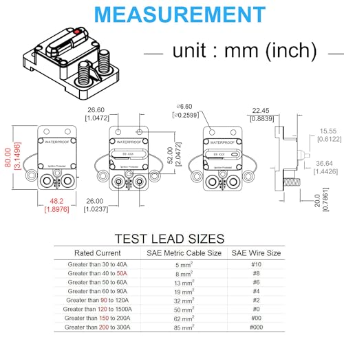 E9 3/8" Studs 40Amp Circuit Breaker w/Manual Reset Waterproof UL - color: 3/8" Studs Mount, size: 40A