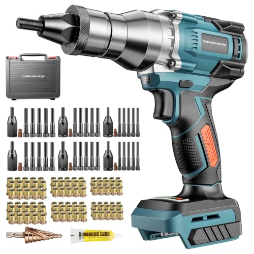 Cordless Rivet Nut Gun Compatible with Makita 18V Battery (Tool Only), Electric Rivet Nut Tool with 1/4", 5/16", 3/8", M6, M8, M10 Nut Head, Battery Powered Rivetnut Tool, Auto Mode & Memory Mode - color: Blue