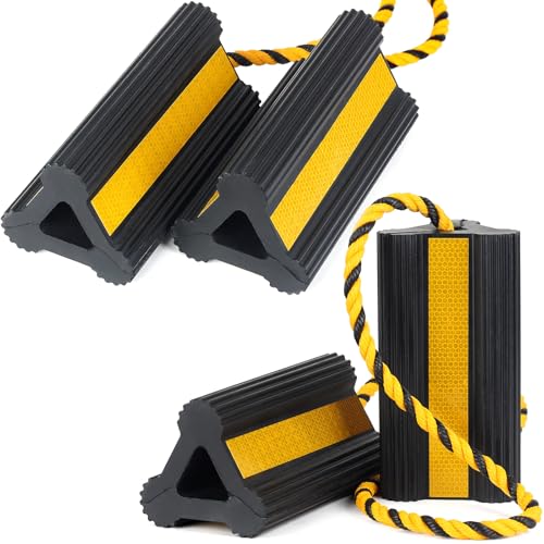 OULEME Heavy Duty Rubber Wheel Chocks with Rope & Reflective Strips - style: with Rope (2 pairs)