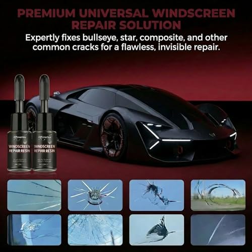 Windshield Repair Kit, Windshield Chip & Crack Repair Kit, Glass Repair Liquid for Car Window Cracks, Bullseye and Star-shaped Cracks, DIY Auto Glass Restoration Tool with UV Curing Resin, 40ML
