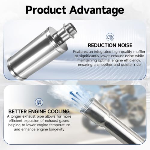 212cc Long Exhaust Pipe with Muffler for Predator 224cc for Coleman CT200U - color: Silver