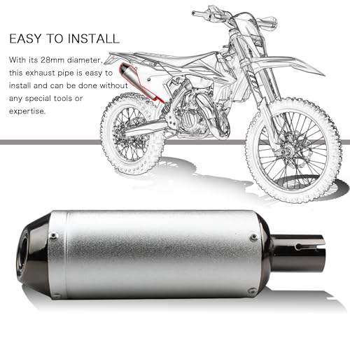 1.1" Motorcycle Slip On Muffler,28mm Universal Muffler Exhaust Slip on Exhaust Pipe Clamp Pipe For Dirt Bike Street Bike Scooter ATV Racing - color: Silver