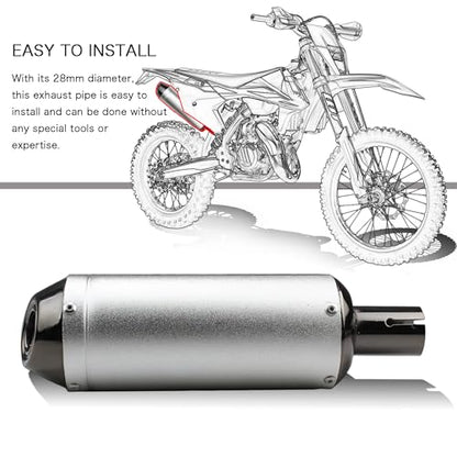 1.1" Motorcycle Slip On Muffler,28mm Universal Muffler Exhaust Slip on Exhaust Pipe Clamp Pipe For Dirt Bike Street Bike Scooter ATV Racing - color: Silver