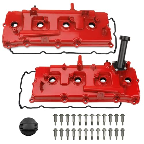 Aluminum Valve Cover Set w/Gasket Bolts Compatible with 2007-2017 Nissan Armada NV2500 NV3500 Titan Pathfinder Infiniti QX56 5.6L V8 Replace 13264ZE01A 132647S000 - color: RED(Upgrade Aluminum)