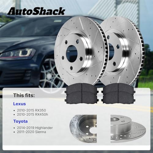 AutoShack Front & Rear Zinc Coated Rotors & Pads for Toyota Highlander 2019 - style: SilverShiled Pro & Pad
