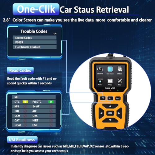 OBD2 Scanner Diagnostic Tool - Check Engine Light Code Reader, Reset Function, Data Stream, I/M Readiness, Full Features, Modes 6 & 8, for All 1996+ Vehicles, Automotriz Scanner - color: Yellow