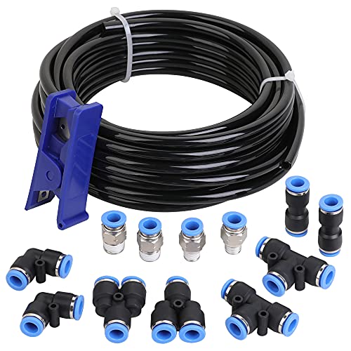Hromee Air Line Tubing Kit, 5/16 Inch (7.937MM) OD x 32.8 Feet Polyurethane PU Tube and Push to Connect Fittings, 14 PCS Compressed Pipe and Accessories Kit - size: 5/16 Inch