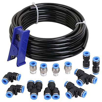 Hromee Air Line Tubing Kit, 5/16 Inch (7.937MM) OD x 32.8 Feet Polyurethane PU Tube and Push to Connect Fittings, 14 PCS Compressed Pipe and Accessories Kit - size: 5/16 Inch