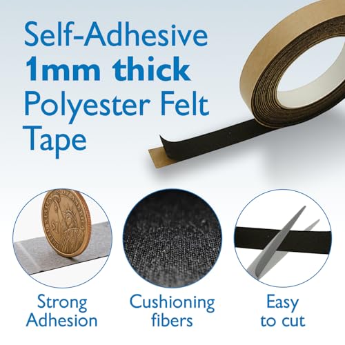 FindTape Polyester 1mm Felt Tape – 1 in. x 75 ft. Felt Strips with Adhesive Backing and Furniture Strips, Great for Arts and Crafts, Classrooms, and Protecting Furniture (Black) - size: 1 in x 75 ft