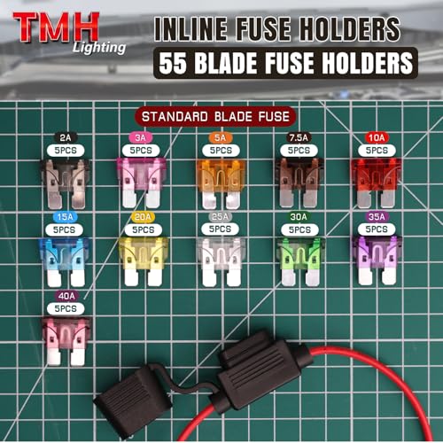 TMH 5 Pcs of Fuse Holder 14 Gauge Wiring Harness ATC/ATO Blade Automotive, Inline Kit 12 Volt Standard Car Fuse (2A 3A 5A 7.5A 10A 15A 20A 25A 30A 35A 40A) - style: 14 AWG - 5 Pcs