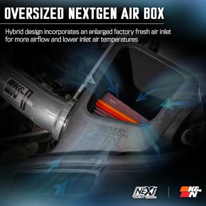 K&N NextGen Aluminum Cold Air Intake System: High-Flow Cotton Filter:2016-2026 Dodge/Jeep Durango/Grand Cherokee WK/Grand Cherokee 70-1572 - style: NextGen Aluminum