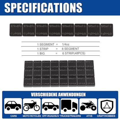 JiiinMiiin 1/4oz, 0.25oz, 48PCS Black Steel Adhesive Stick on Wheel Weights - color: Black, size: 0.25oz - 48PCS