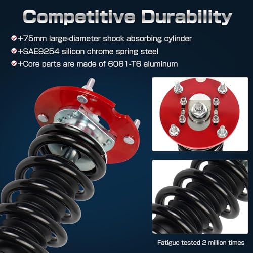 Upgrade Adjustable Coilovers Compatible with Ford Mustang 2005-2014 High Poundage Coil Spring Absorber Struts Suspension Lowering Kit Red - color: Red