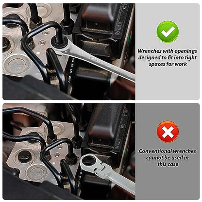 LOSCHEN 10 pcs SAE Ratcheting Wrench Combination Wrench Set 10 Pcs/Set with 72 Teeth, Chrome Vanadium Steel Tubing Ratchet Spanner（US and European Patents） - size: SAE set/10pcs