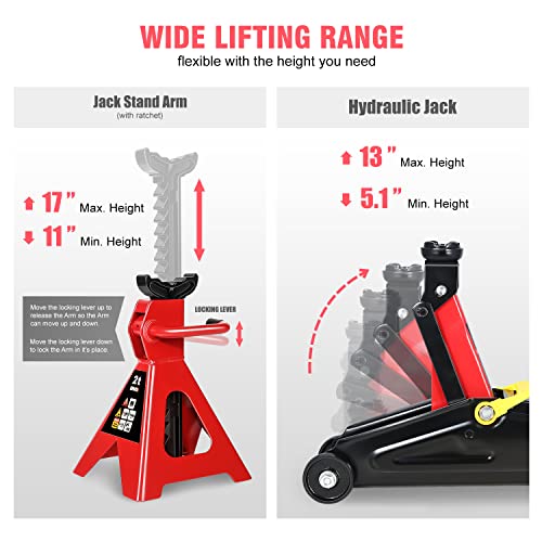 DNA Motoring 2 Ton Car Jack and Stands Kit Red/Black - color: Red Black