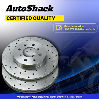 AutoShack Front & Rear Drilled & Slotted Silver Zinc Coated Brake Rotors - style: SILVER SHIELD PRO