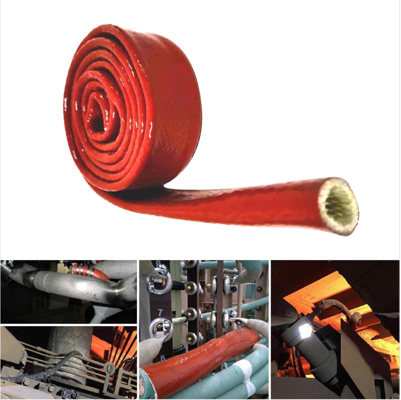 Fuel Line Heat Shield Insulation Heat Shielded Fire Sleeve Silicone Coated Fiberglass Heat Protection for Automotive Hose Lines & Electrical Wiring-（Red 1" ID x3.3FT） - color: Red, size: 1" ID x 3.3FT